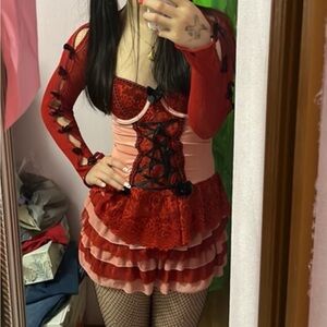 *RAVE WEAR* Dyed Red, Pink, and Black Set